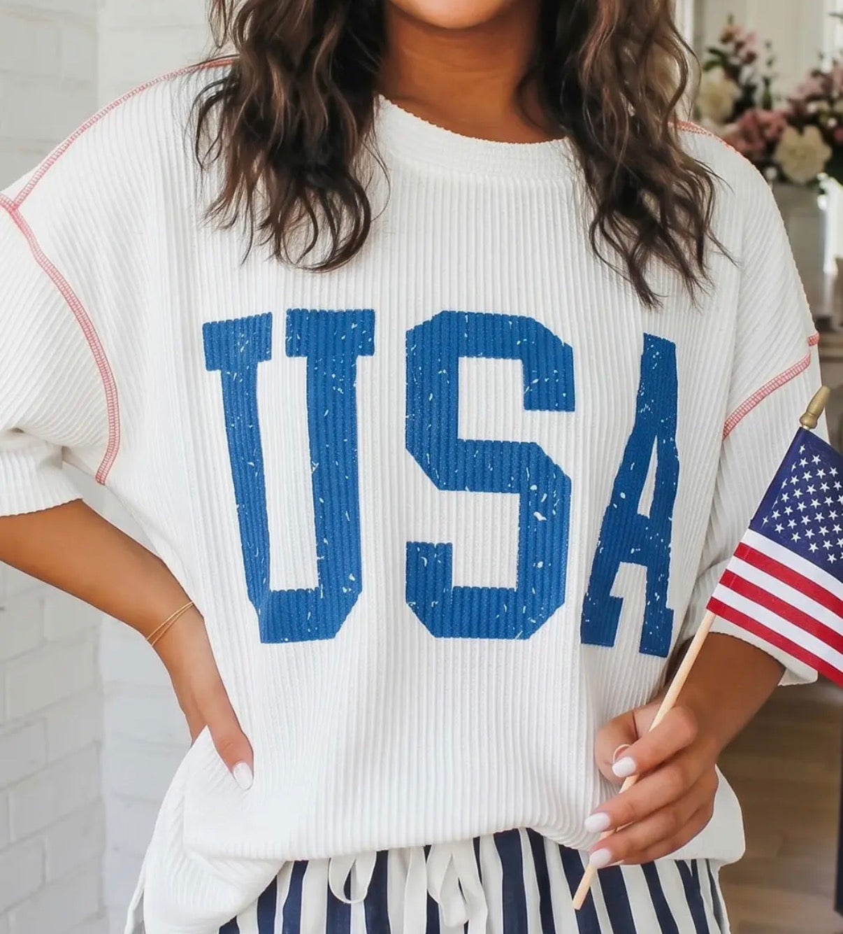 USA Graphic Loose Ribbed Top SHIPS NEXT DAY