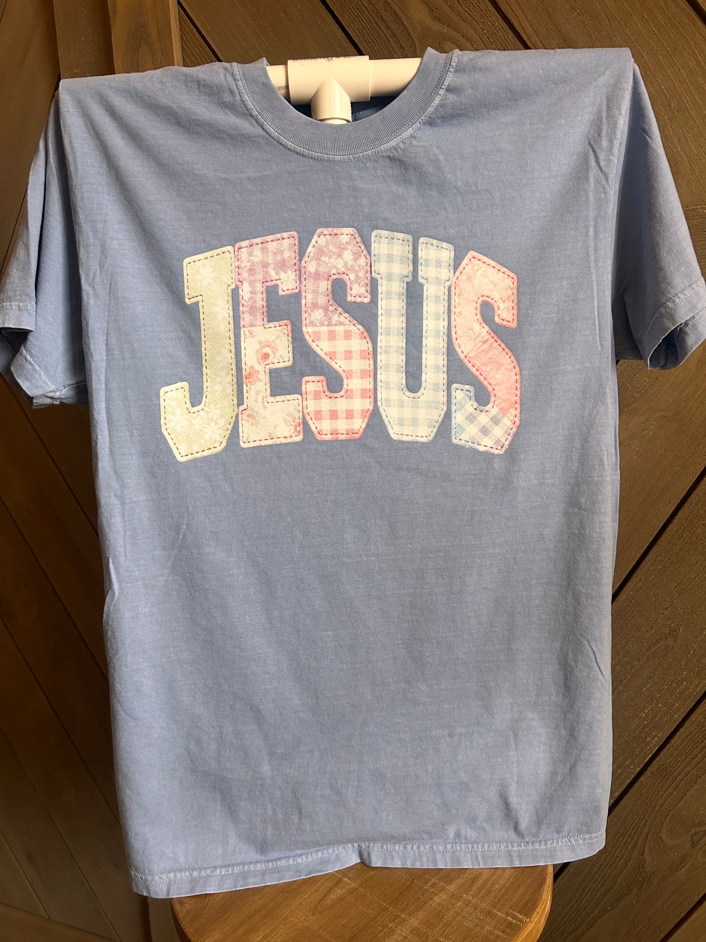 Faux quilted Jesus Comfort Colors Washed Denim