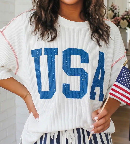 USA Graphic Loose Ribbed Top SHIPS NEXT DAY