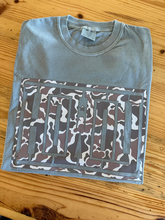 Camo Howdy Comfort Color Grey Size Large